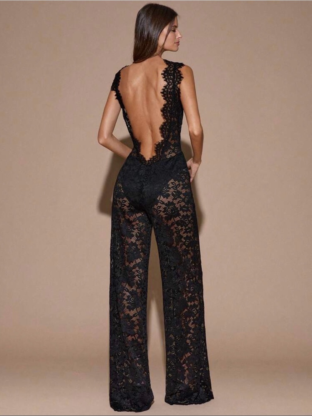 Black Lace Backless Jumpsuit for Women